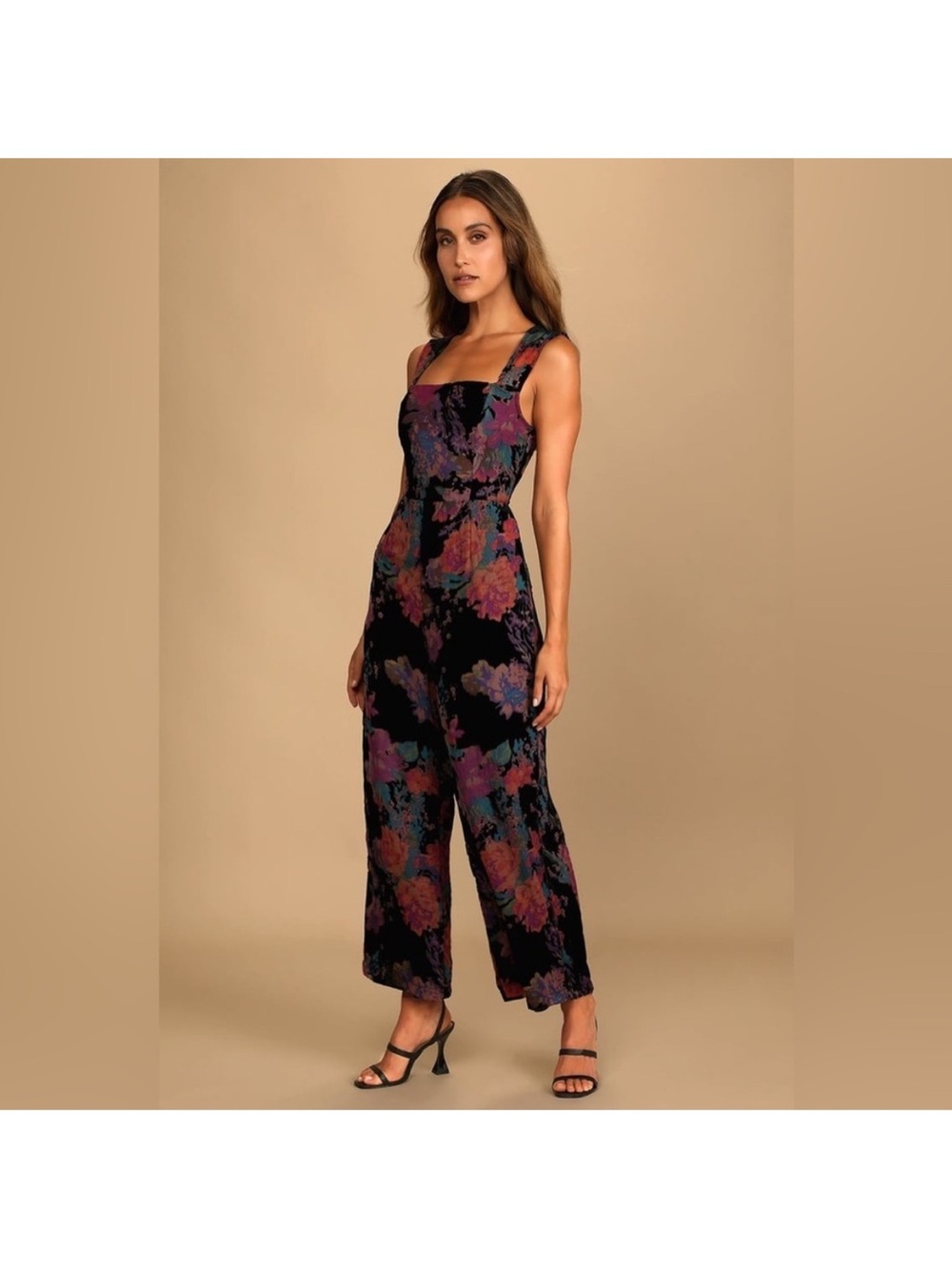 Lulu's Black Velvet Floral Wide-Leg Jumpsuit
